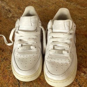 Nike Air Force 1 White Street Style Plain Logo Sneakers Size 4Y 36